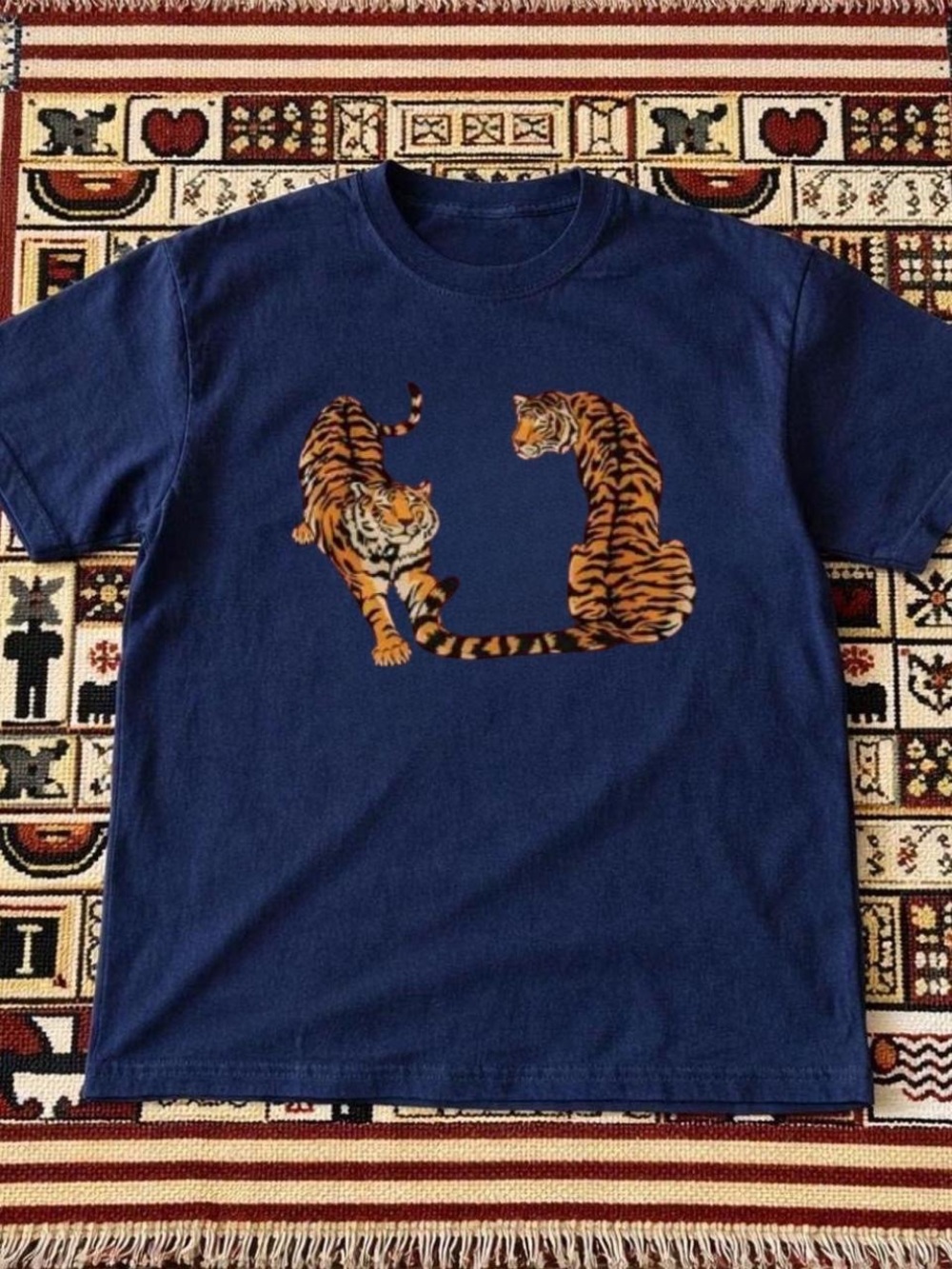 Gildan Navy Blue Tee with Orange Tiger Graphic